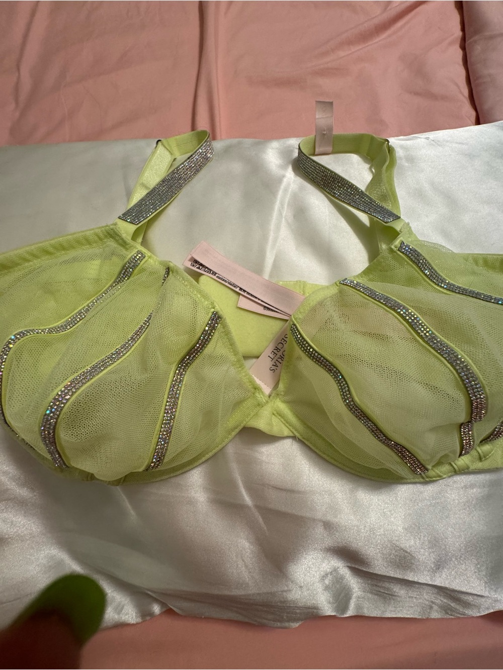 Victoria's Secret green Lime Light Mesh Underwire Bra with Crystal Straps